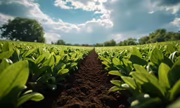 the dirt field is full of green plants