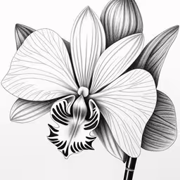 a flower with an unusual black and white image on it,a black and white flower with petals in pencil