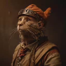 the cat has two eyes and is wearing a hat
