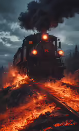 a train traveling through a rural countryside at night