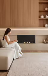 a beautiful woman sitting on top of a couch
