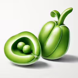 a green fruit with a big piece of seed on it