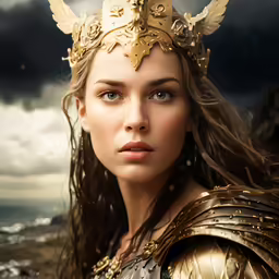 a woman in a golden costume with wings and jewels