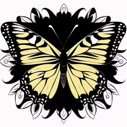 the black and white butterfly has a yellow wing,a butterfly with black and yellow wings and white tips
