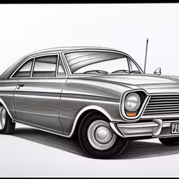 a black and white drawing of a classic car,a drawing of a car is shown in this image
