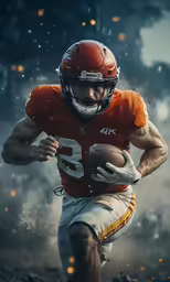 a sports photograph of a football player running with a ball