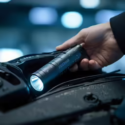 there is a hand that is putting the light on top of a car