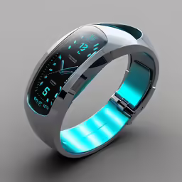 a futuristic looking ring with blue lights in it