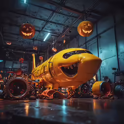 an indoor display that is decorated with halloween decorations