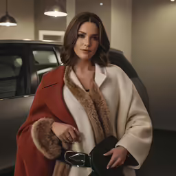 a woman in a long coat posing for a photo