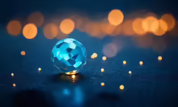 a very bright looking sphere in front of some blurry lights