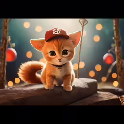 there is a small kitten sitting in the middle of a picture