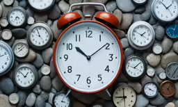 an alarm clock surrounded by many different colors
