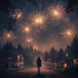 a person walking on a street at night