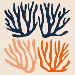 two orange and black corals on white