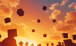 several square like objects floating in the air