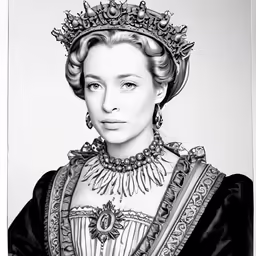 a lady is wearing a large crown and wearing an elaborate necklace