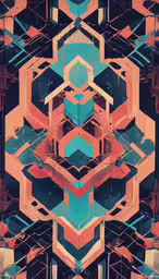 a digital image of a bunch of cubes in orange, blue and red,a very large poster with colorful geometric shapes