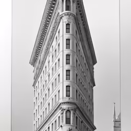 black and white photograph of a tall building with a steeple
