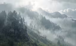there are trees and bushes on the mountain side