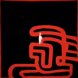 a drawing with a red stroke across it of a figure