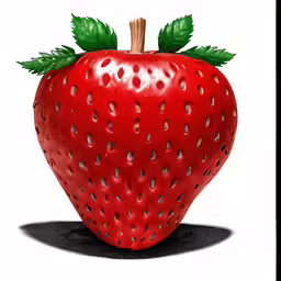 a strawberry with some leaves on top of it