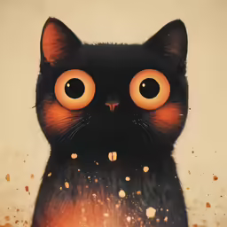 a black cat with big eyes has big orange eyes