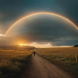 double rainbow seen in a vast country setting