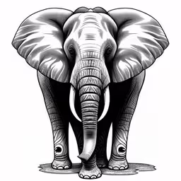 the drawing shows an elephant with large tusks,an elephant with two large ears and tusks