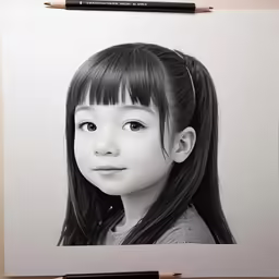 a drawing of a girl with long hair and bangs