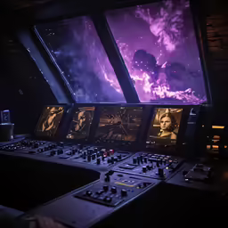 a room with windows and electronic equipment in it