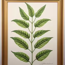 a painting of green leaves on a white background,an oil painting of a single green leaf on white