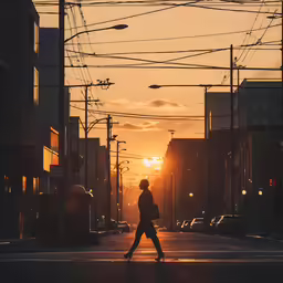 a silhouette is seen walking down an empty street