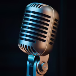the microphone has blue light from its sound