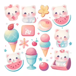 some stickers with various ice creams and animals on them