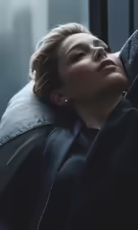 a woman laying down on a window ledge