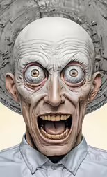 a weird looking, creepy - looking zombie looks surprised by a plate
