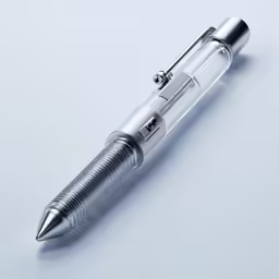a silver pen on a white surface