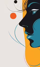 an abstract portrait of a person with different colored circles around her