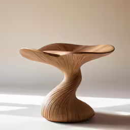 a large wooden stool made of wood with curved curves