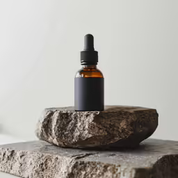 an empty glass bottle is sitting on top of some rocks