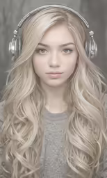 a blond girl with headphones and long hair