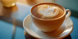 a cup with a leaf design on it