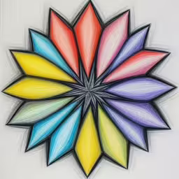 the colorful drawing is of a flower with many petals