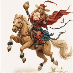 a woman dressed in medieval clothes is on a horse