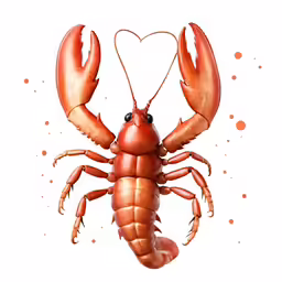 a lobster with two claws, a heart shaped tail and a nose protruding out from its shell