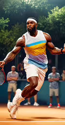 a tennis player running on the court with a racket,man in motion with tennis racket on the court
