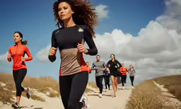 a group of young people running on sand dunes