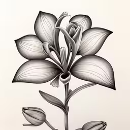a drawing of a flower in a black and white photo,a flower drawing on a white paper
