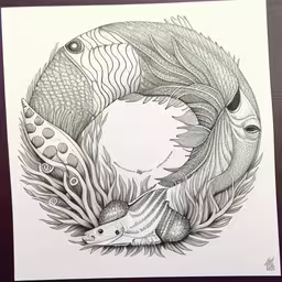 a drawing of two fish and an ocean wave with bubbles in the water,some kind of drawing is being used to create a unique poster